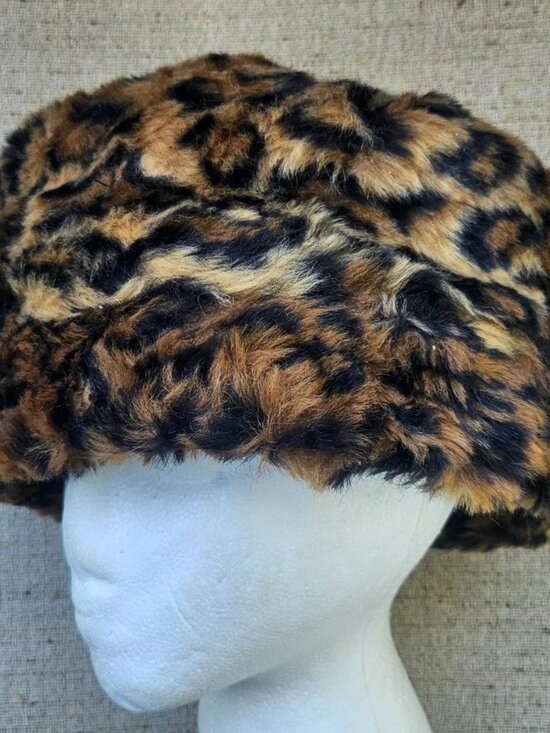 Accessories - Faux Fur Hat Warm Winter Brown Leopard Print Brown Unisex Cap Round Russian Hat